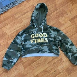 Good Vibes Army Green and Pattern Hoodie